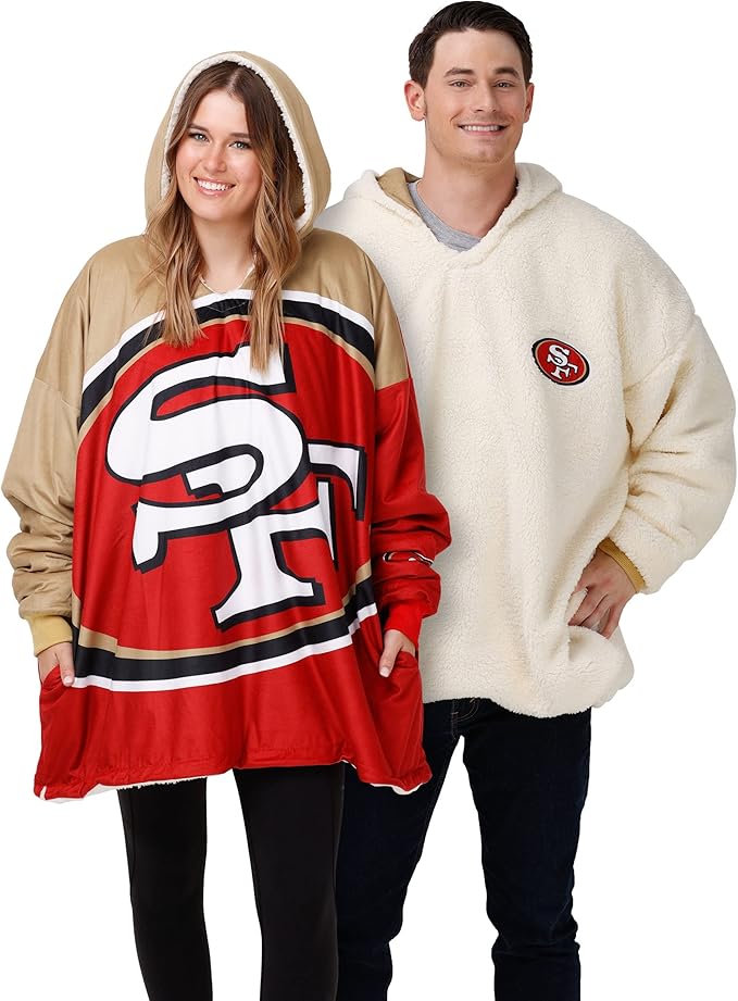foco NFL Team Logo Reversible Oversized Sherpa Hoodie Sweatshirt Hoodeez