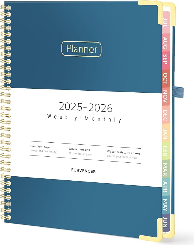 Forvencer Academic Planner 2025-2026, Hardcover Weekly & Monthly Calendar Planner, July 2025 - June 2026, 8.5" x 11", Daily Agenda Book with Tabs, College Organizer Notebook, School Supplies for Student Teacher Classroom, Navy Blue