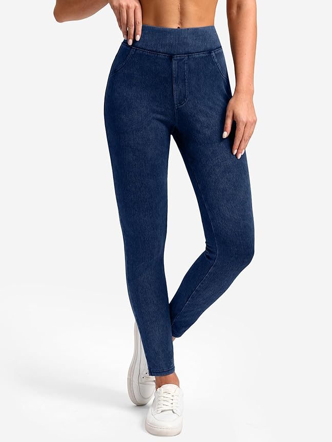 Rammus Jeggings Pull on Stretchy Jeans for Women High Waisted Skinny Jean Leggings Tummy Control Denim Pants with Pockets