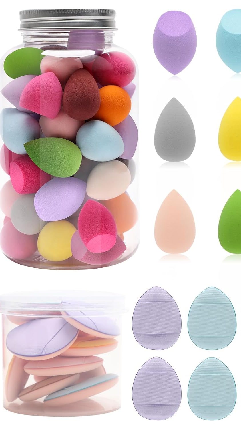 50 Pcs Mini Makeup Sponge Set Include 40 Pcs Mini Beauty Blender & 10 Pcs Finger Powder Puff, Random Colored Small Beauty Blender Makeup Sponges Facial Makeup Tools for Foundation Concealer