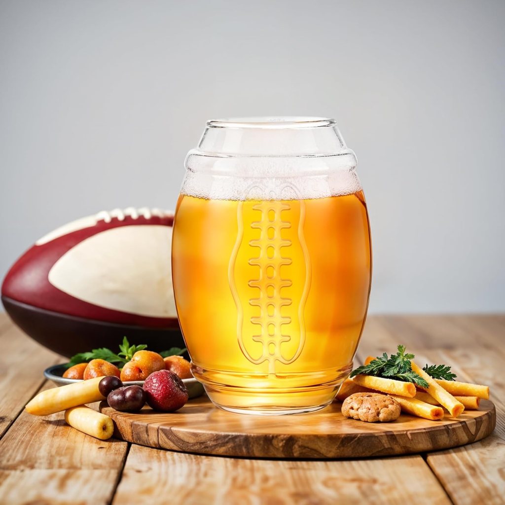 Set of 2 Football Beer Glass, 20 Ounce Tumbler Clear Glasses Mug for Party