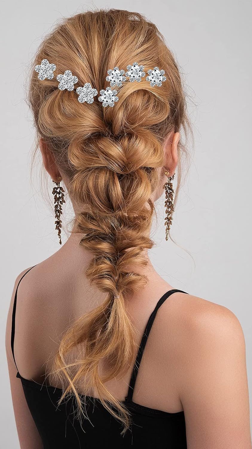 60 Pieces Bridal Hair Pins Accessories Pearl Rhinestone Flower U Shape Clips Jewelry Prom Hair Barrettes Decorations for Brides Bridesmaids Women