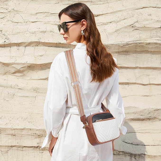 Quilted Crossbody Bags for Women Vegan Leather Purses Small Shoulder Handbags with Wide Strap