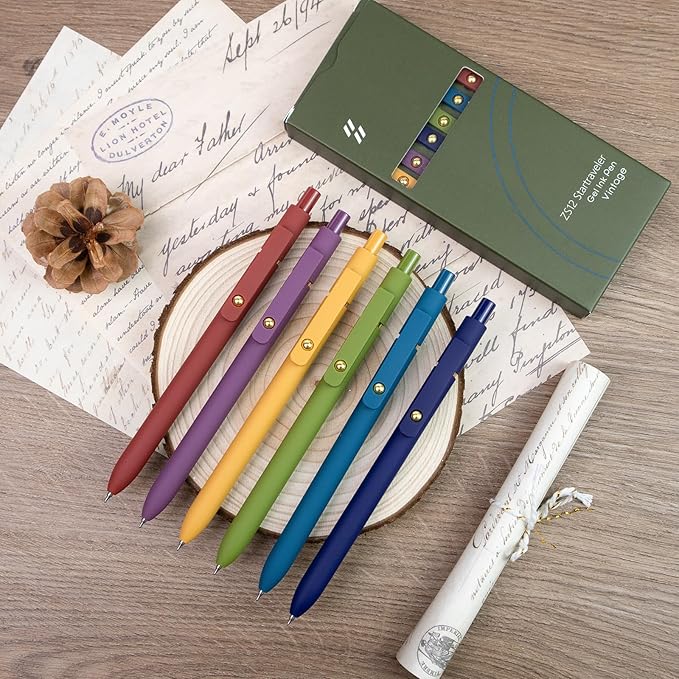 Colorful Pens, 6 Pcs Colored Pens Fine Point Smooth Writing Pen, 0.5mm Colored Ink Gel Pen for Journaling Note Taking Writing, Office School Supplies Gifts for Women (6 Pcs Gold Vintage)