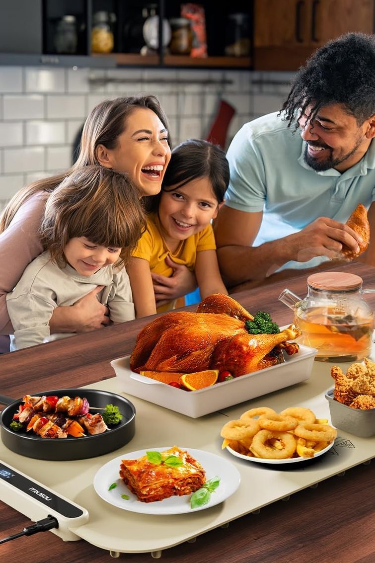 Food Warming Mat, iTRUSOU 27.5x16'' Electric Warming Tray with 7 Temp-Settings, 1-99h Flexible Timer, Switchable °F/°C, Rollable Food Warmer Keep Food Warm at Buffet, Party, Sabbath, Daily Use