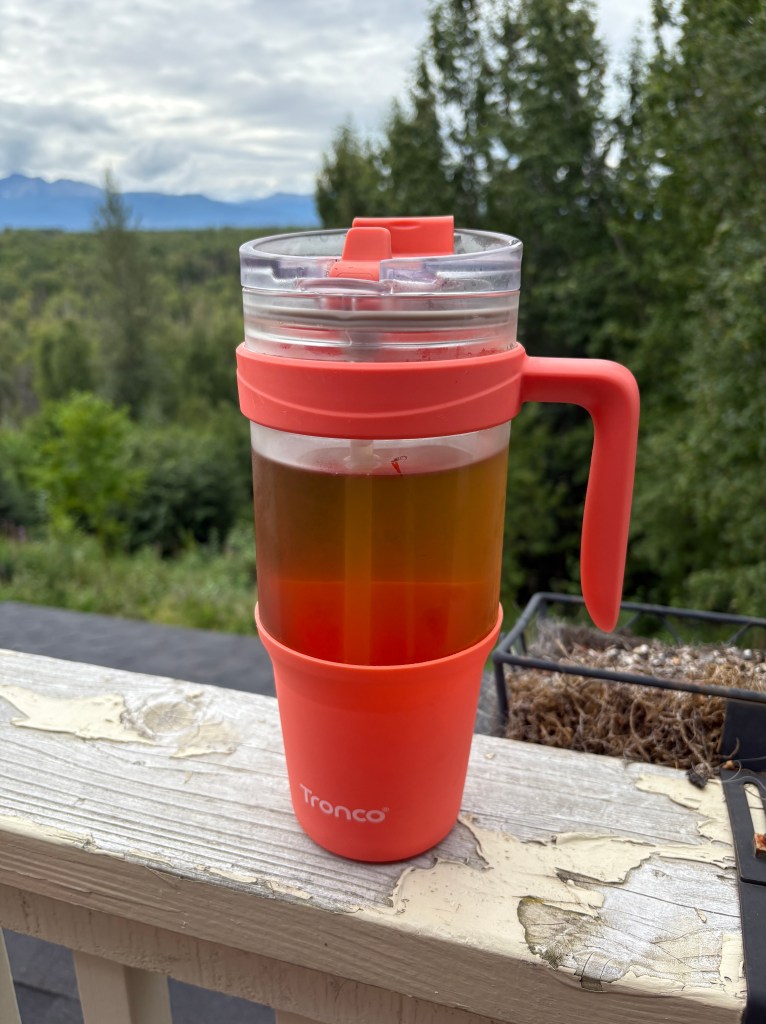 Tronco 40 oz Glass Tumbler with Handle, Leak-proof Flip Straw, Reusable Glass Tumbler with Straw and Lid, Iced Coffee Cup with Plastic Lid, Glass Water Bottles Fit in Cup Holder,Smoothie Cup