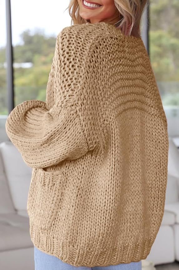 Women's Cardigan Soft Pocketed Long Sleeves Casual Knitted Open Front Cardigans Lightweight Sweaters