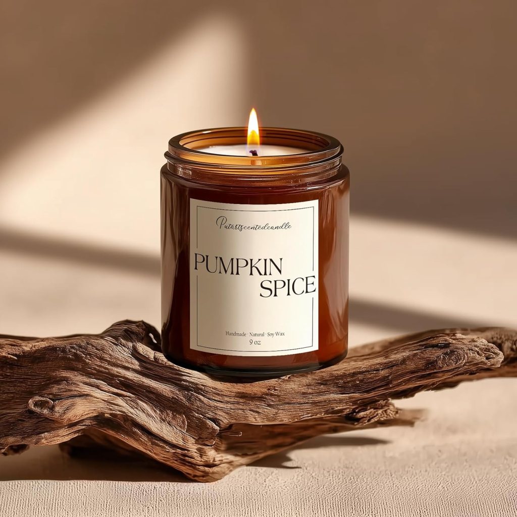 Pumpkin Spice Scented Candles for Home, Natural Soy Wax Aromatherapy Non Toxic Pumpkin Fall Candle Gifts for Women Men, Autumn Amber Glass Jar Candle Decoration for Halloween Holidays