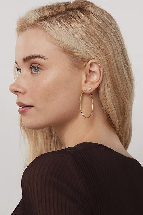 14K Gold Plated Sterling Silver Post Hoops | Large Hoops Earring | Lightwight Gold Hoop Earrings for Women