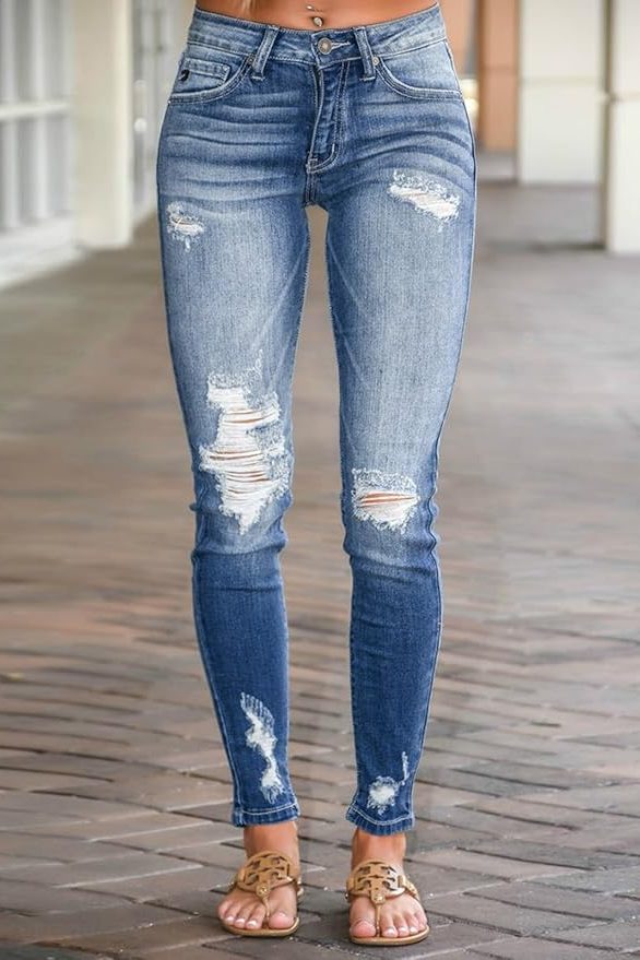 Women's Ripped Skinny Jeans Distressed Stretchy Denim Pants