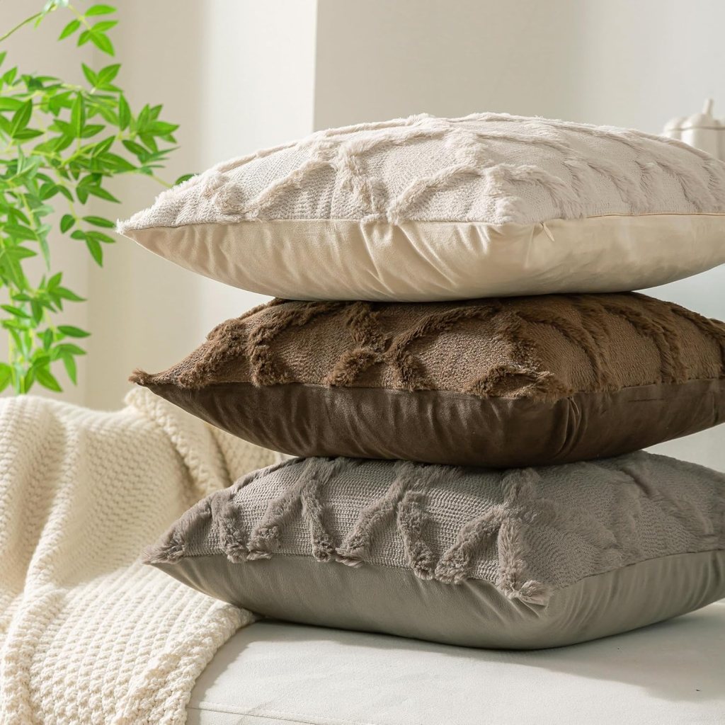 Set of 2 Soft Moroccan Throw Pillow Covers 18x18 Inch Plush Boho Decorative Pillow Cover Accent Cushion Case for Couch Sofa Bed