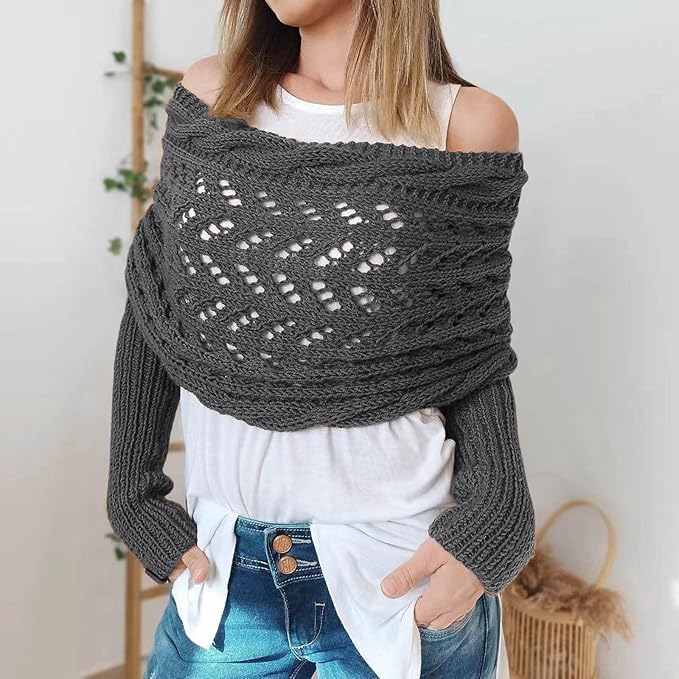 Scarf With Sleeves For Women Double Sleeve Scarf Knitted Cable Crochet Multifunctional Shawl Sweaters With Sleeves