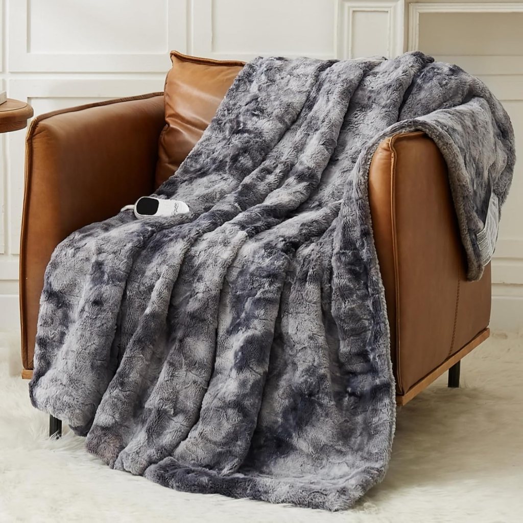 Homemate Heated Blanket Electric Throw 50"x60" Luxury Faux Fur Sherpa