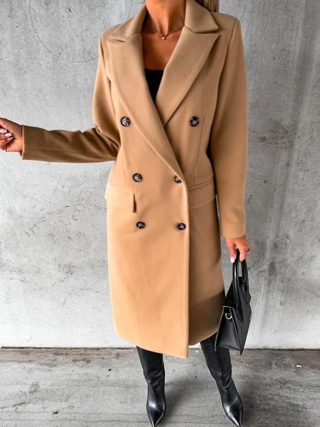 Womens Long Wool Coat Double Breasted Trench Coat Fall Winter Clothes