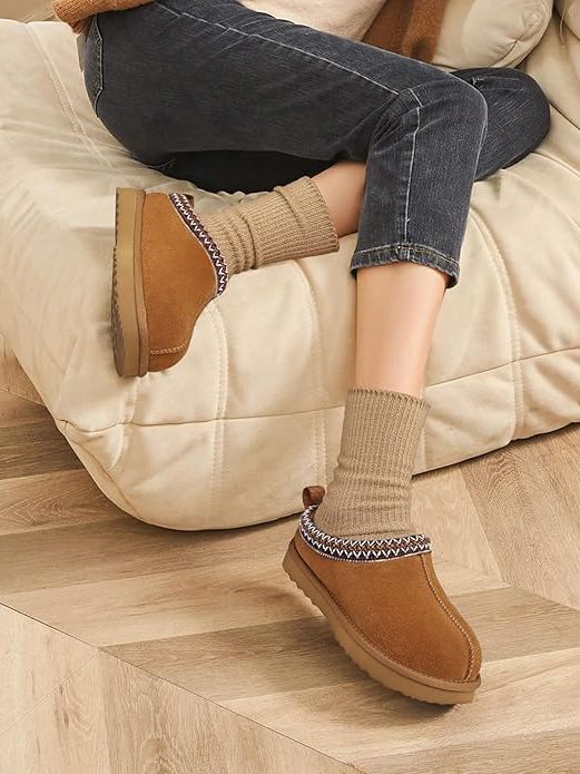 Litfun Women's Fuzzy House Slippers Genuine Suede Fluffy Winter Slipper Cozy Furry Warm Shoes Indoor/Outdoor