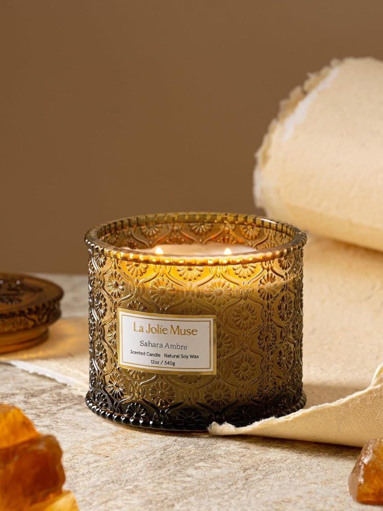 LA JOLIE MUSE Sahara Amber Candle – Bergamot, Clove & Amber | 12 oz Large 2-Wick Soy Wax Candle | 60 Hours Clean Burn | Gift-Ready for Hosts & Gatherings | Elegant Home Décor