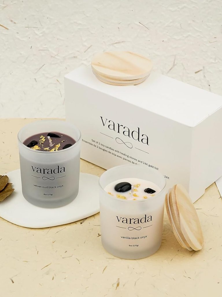 Aromatherapy Soy Candle Gift Set. 24K Gold Foil and Black Onyx -80 Hours of Clean Burn. Vanilla and Velvet Oud. Stess Relief. Relaxation. Manifestation. Birthday. Appreciation.