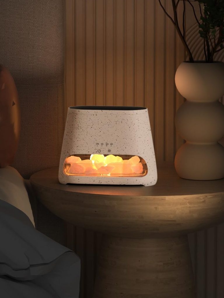 SALKING 2-in-1 Himalayan Salt Lamp & Ultrasonic Essential Oil Diffuser, Aromatherapy Diffuser Cool Mist Humidifier, Salt Therapy Lamp, 100% Pure Himalayan Salt, Ambient Glow, 150ml