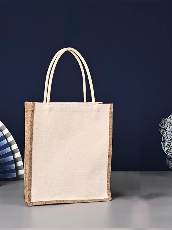 SOUJOY 6 Pack Burlap Tote Bags, Reusable Jute Gift Tote with Handles, Small Beach Bags, Canvas Grocery Shopping Tote for Bridesmaid, DIY, Shopping, Pool, Wedding Bag