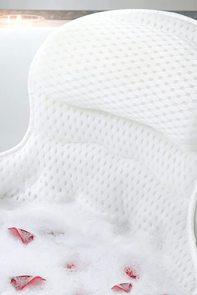 Bath Pillow Bathtub Pillow, Luxury Bath Pillows for Tub Neck and Back Support, Bath Tub Pillow Headrest with Soft 4D Mesh Fabric and Non-Slip Suction Cups, Relaxing Bath Accessories Spa Gifts