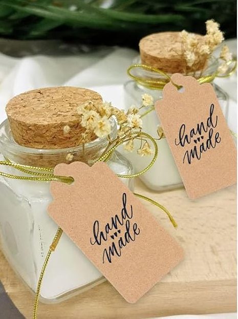 SallyFashion 100pcs Gift Tags with String Attached, 2 x 4 inch Kraft Paper Hang Tags for Clothes DIY Crafts Wedding Holiday (Brown)