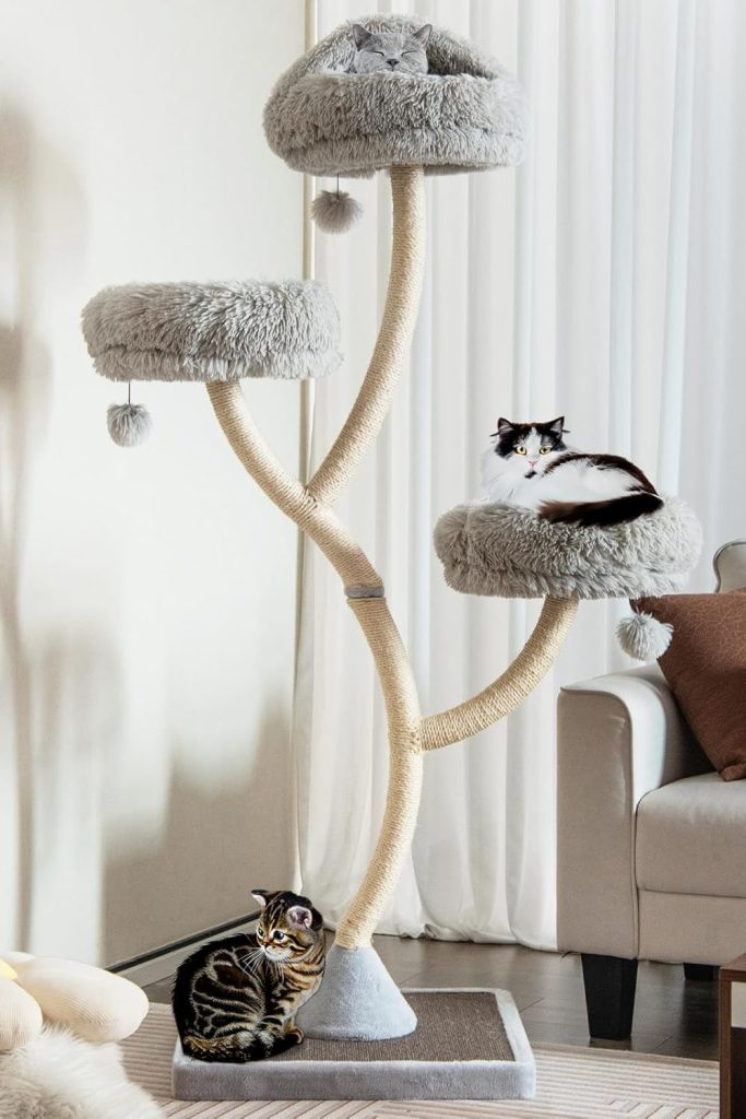 PETSITE 70" Tall Cat Tree, Cat Tower with Scratching Posts and Board, Multi-Level Cat Tower for Large Cats 20 lbs+ with 3 Cozy Perches and Dangling Balls, Modern Cat Tree for Indoor Cats Large Adult