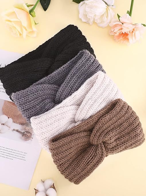 4 Pieces Chunky Knit Headbands Braided Winter Headbands Ear Warmers Crochet Head Wraps for Women Girls