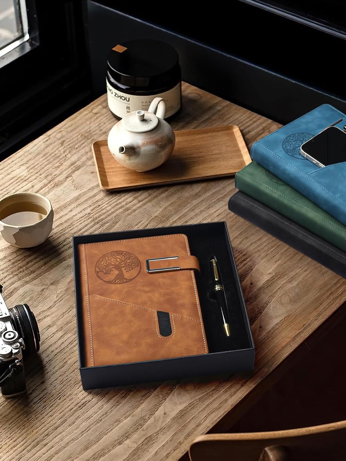 Lined Notebook Journal for Men Women, 365 Pages Numbered College Ruled Notebook, Hardcover Leather Journal with Pen & Gift Box, Thick Daily Diary, Professional Notebooks for Work, School, Business, A5