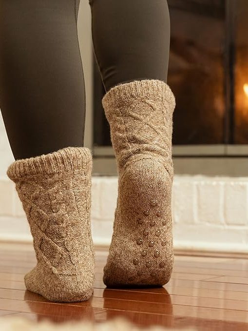 Tough Land Slipper Socks for Women with Grippers Non Slip, Sherpa Lined Slipper Socks