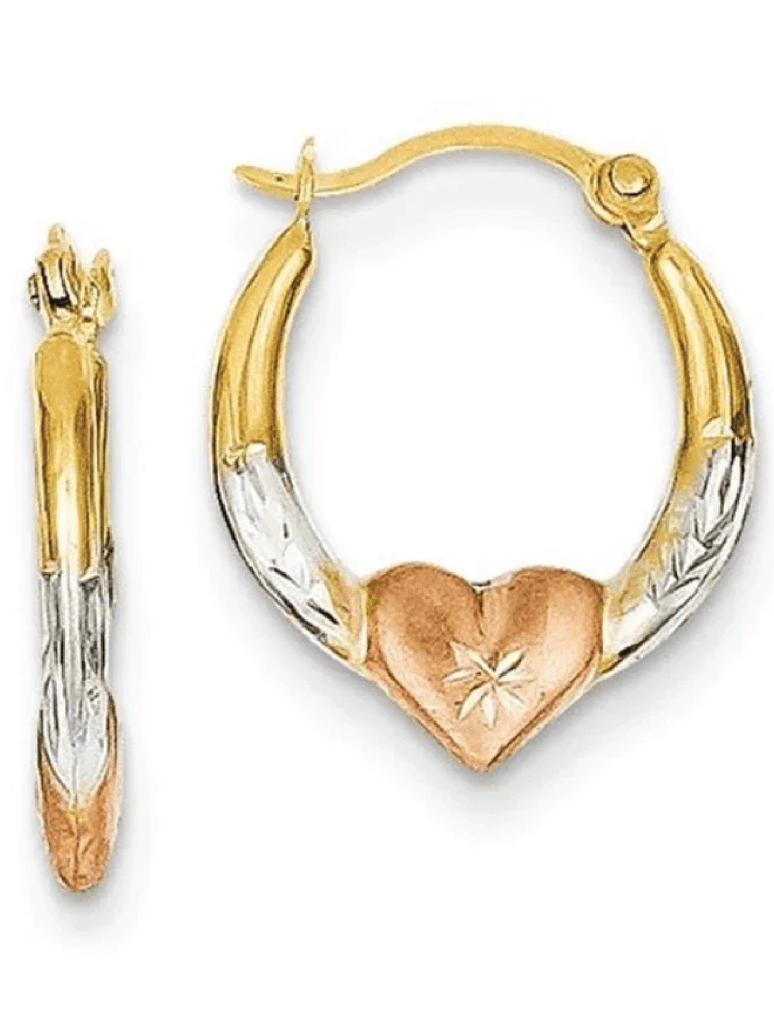 14K Tri-Colored Gold 3mm Madi K Heart Hoop Earrings