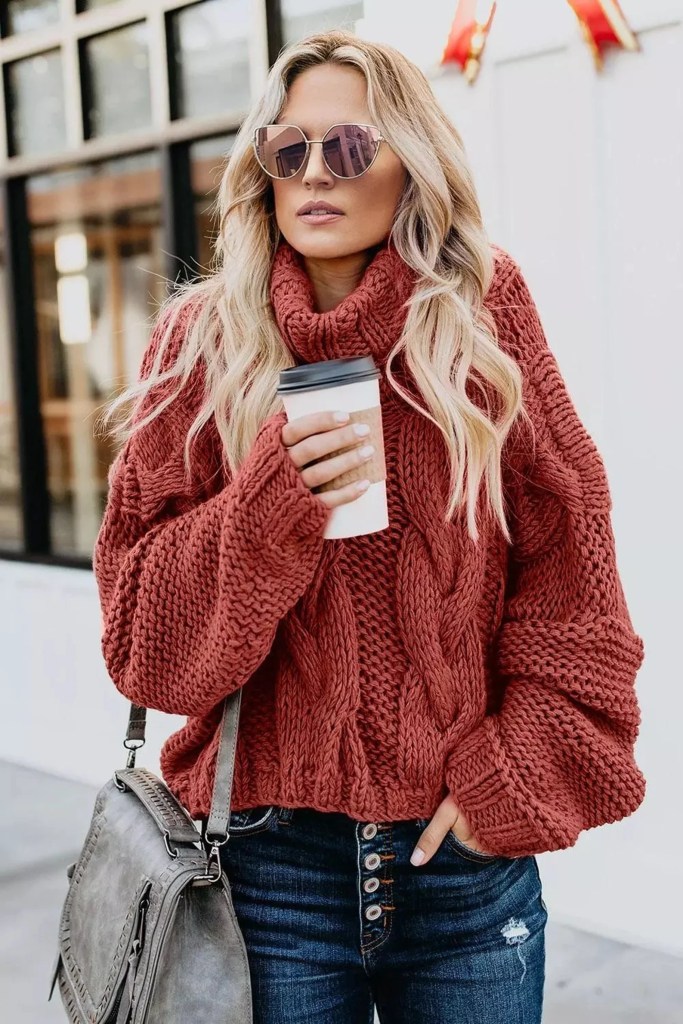 Cable Knit Turtleneck Handmade Sweate