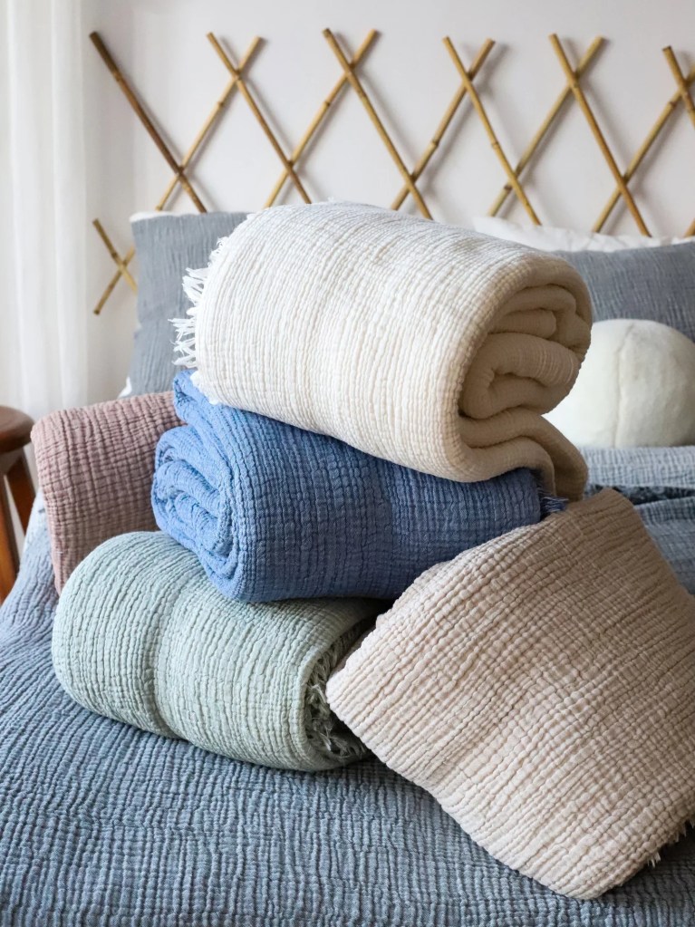 Soft Organic Cotton Gauze Blanket, Muslin King Queen Bedspread, Muslin Throw Blanket