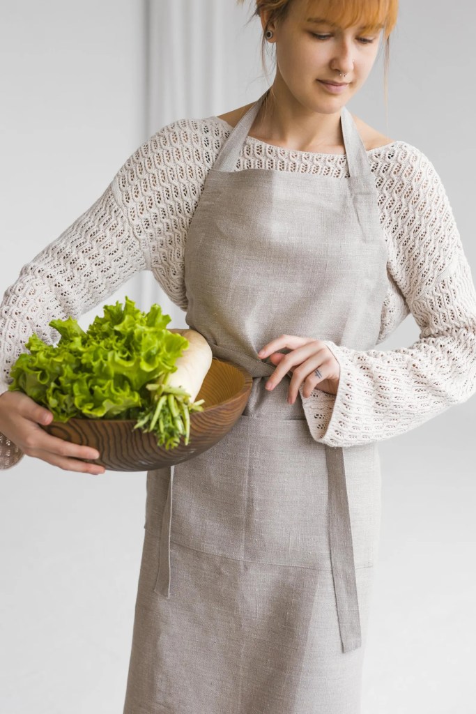 Natural linen full apron. Chef daily kitchen adjustable apron for BBQ waitress, barista apron. Garden, hairdresser apron for women