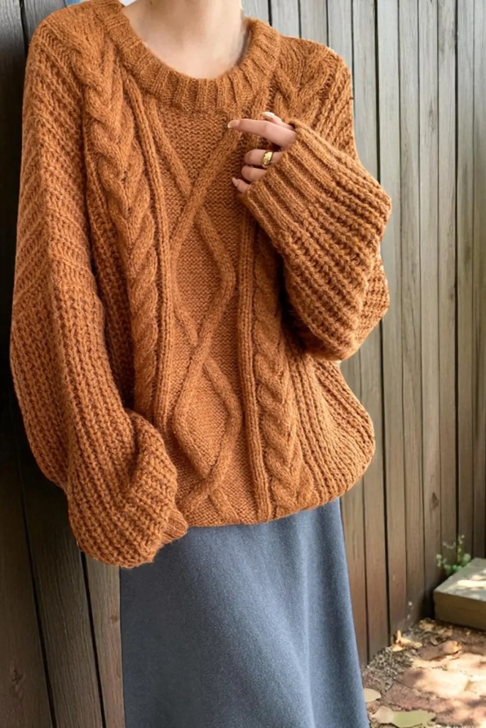Cable Knitted Wool Sweater : Oversized Grandpa Style Colourful Pullover Jumper