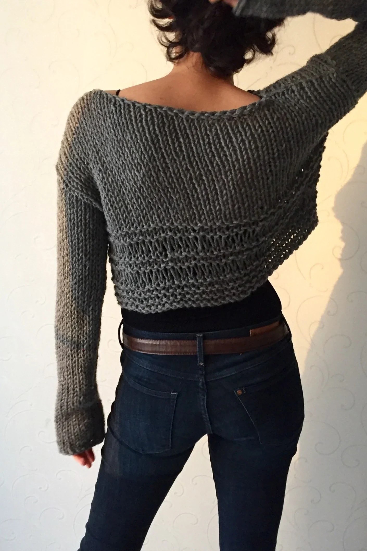 Knit sweater Knit crop top Cropped wool sweater Winter trends Grey womens top Crop fashion Cozy winter top Warm boho Wool sweater