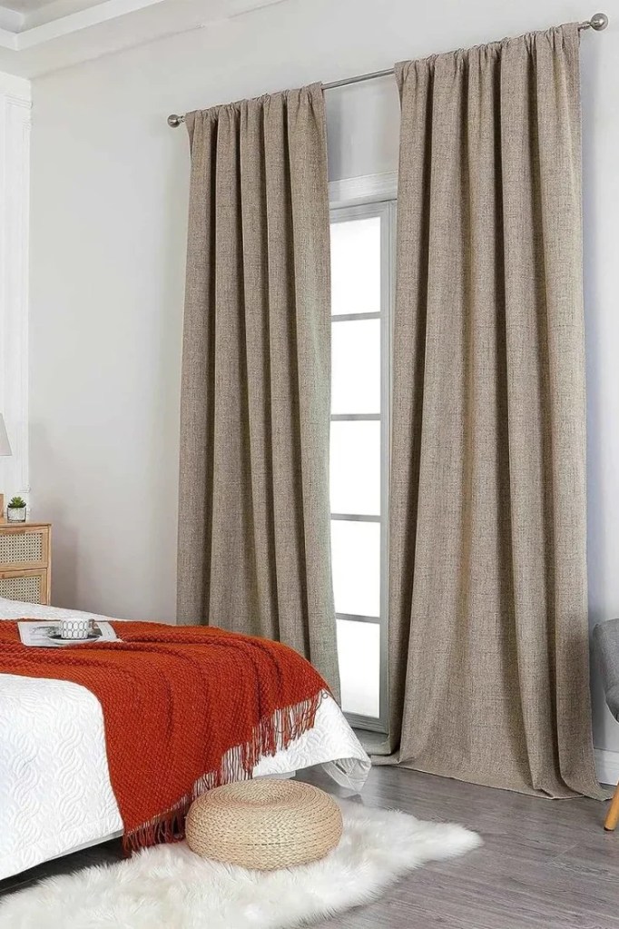 Joydeco 100% Blackout Curtains Linen Curtains for Living Room