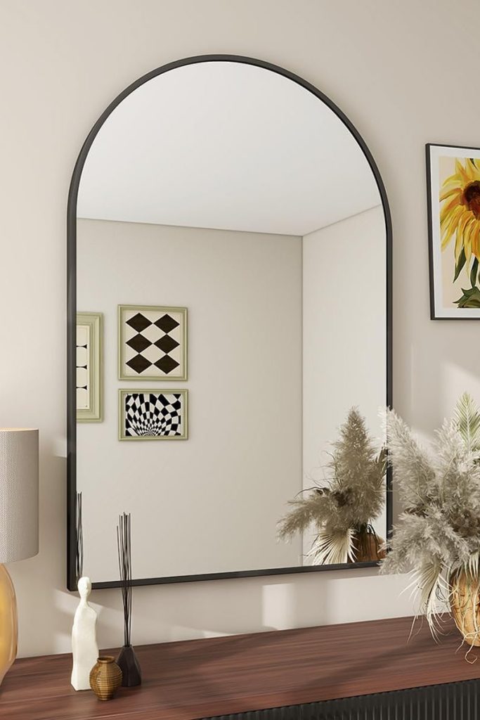 BEAUTYPEAK 20"x30" Arch Bathroom Mirror, Wall Mounted Vanity Metal Frame Mirror for Bedroom, Entryway, Living Room, Black