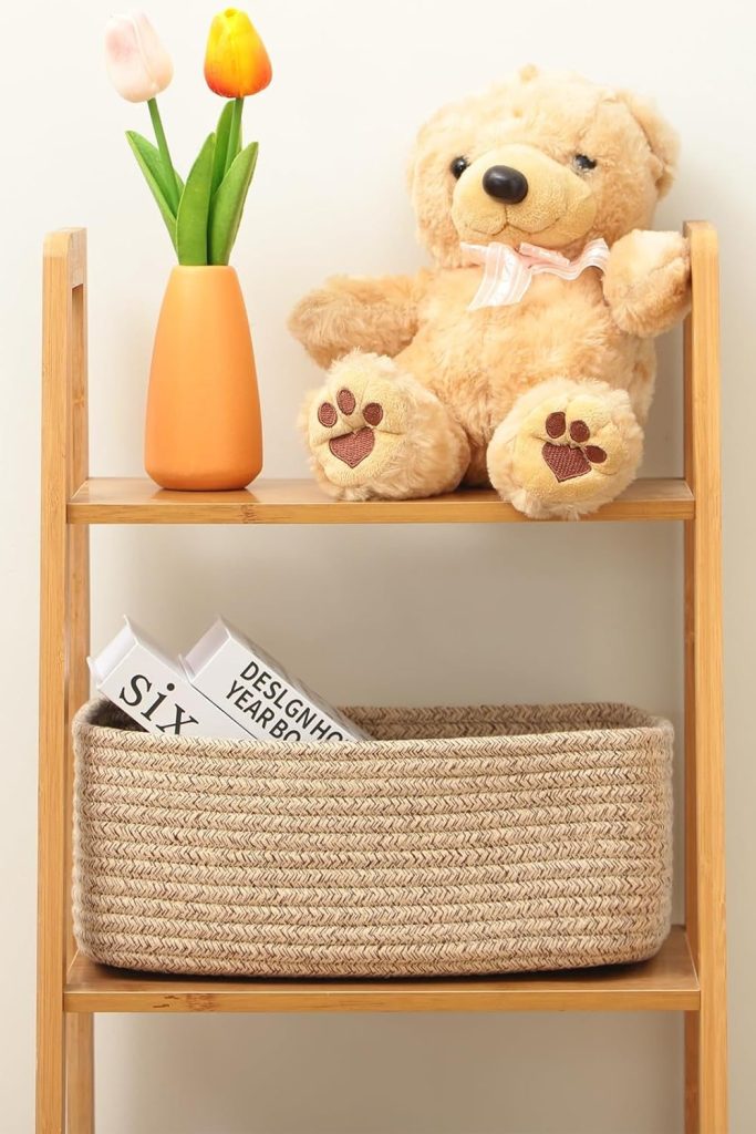 Small Storage Baskets for Organizing | Closet Organizer Bins | Shelf Toy Basket | Woven Rope Baskets | Cube Decorative Box | Shallow Basket | 11.5x7.5x4.7” | 3 Packs Mixed Brown