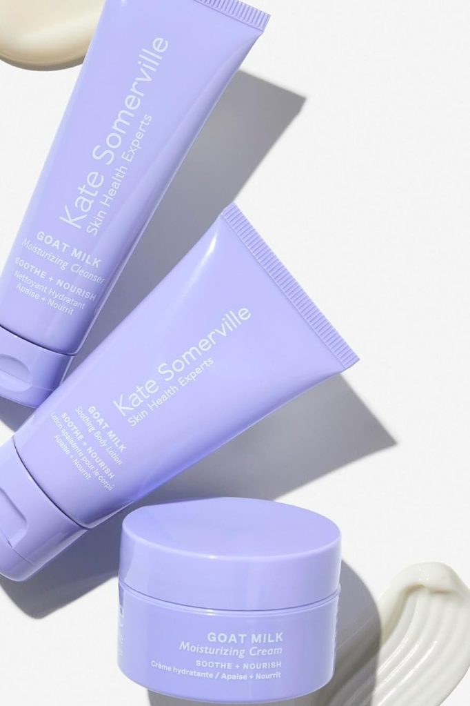 Kate Somerville Stressed Skin Saviors Travel Kit Goat Milk Cleanser, Cream, and Body Lotion Holiday Gift Set