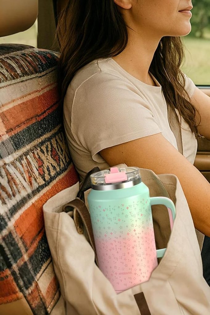 Hydraful 64 oz Tumbler with Handle and Straw - 100% Leak-Proof - Insulated Cup Reusable Stainless Steel Large Water Bottle Travel Mug for Gym, Hiking, and Camping - Gifts for Women Men Him Her