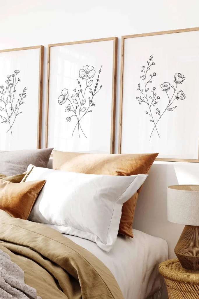 Flower Line Art, Set Of 3 Prints, Wildflower Wall Art, Black and White, Floral Print, Neutral Wall Art, Botanical Flower, Minimal Wall Decor