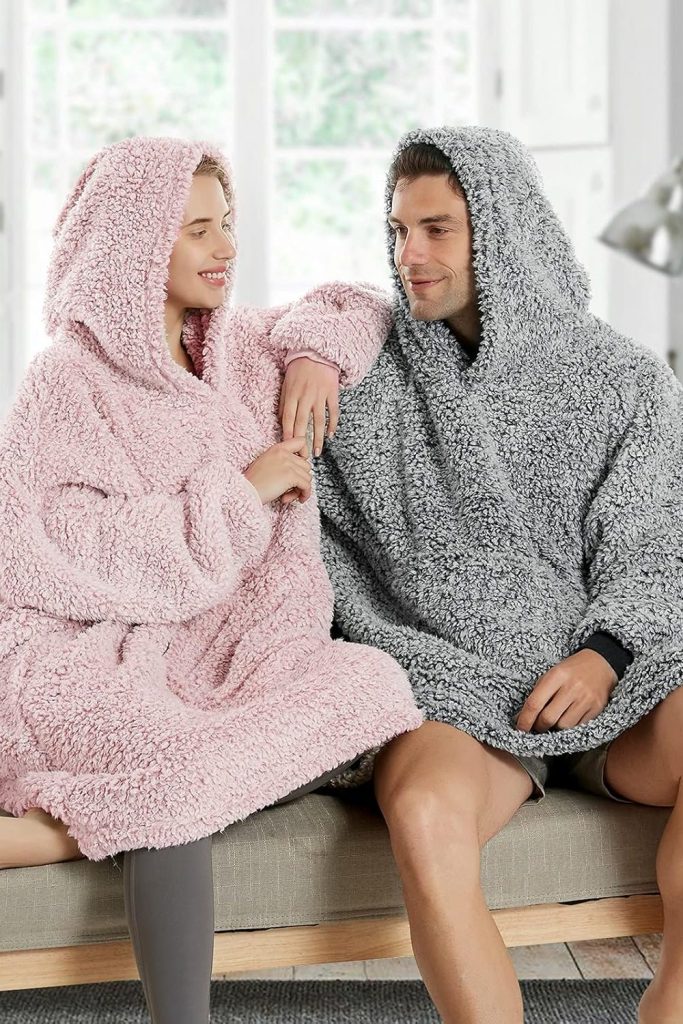 Cozy Sherpa Wearable Blanket Hoodie for Adults Women Men Kids Gift Idea-Hooded Snuggle Blanket- Oversized Blanket Sweatshirt-Super Warm Light Weight, Black