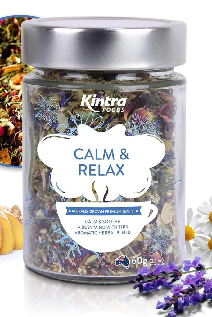 Kintra Foods Calm & Relax Loose Leaf | Herbal Blend With Chamomile, Lavender and Passionflower | Soothing Tea | Caffeine-Free Calming Tea | 60g Jar for Ultimate Relaxation