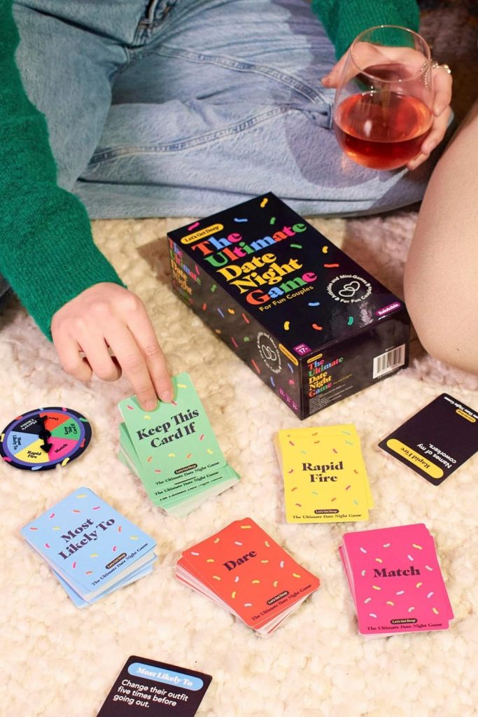 The Ultimate Date Night Game by Relatable, Great for Couples Games and Stay at Home Date Night Ideas, From The Makers of Let's Get Deep Relationship Card Game, Includes 200 Cards & Spinner
