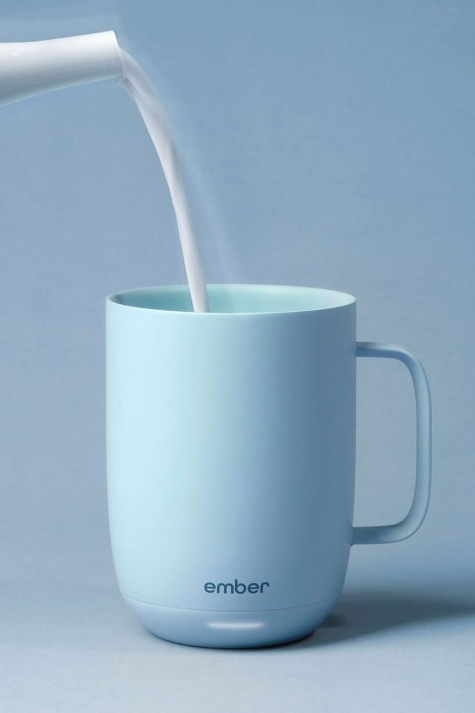 Ember Temperature Control 14oz Smart Mug 2, App-Controlled and Rechargeable Heated Coffee Cup Warmer with Intelligent LED Display, Powder Blue