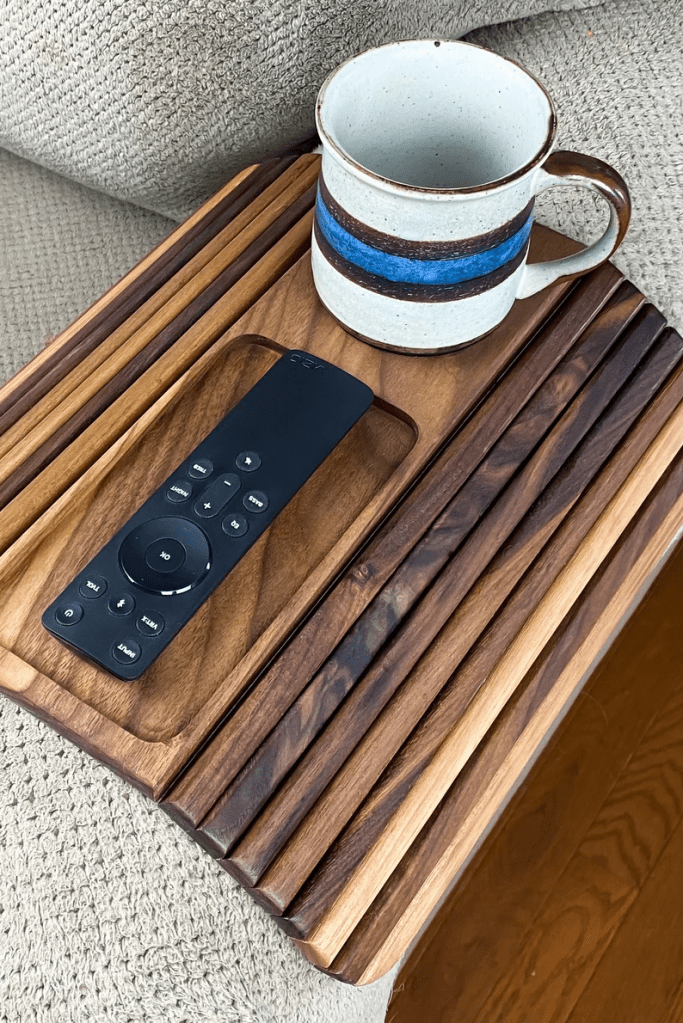 Walnut Sofa Arm Table / Wood Couch Armrest Coaster Tray / Folding End Table / Universal Couch Cup Holder / Arm Chair Side Table / Sofa Caddy