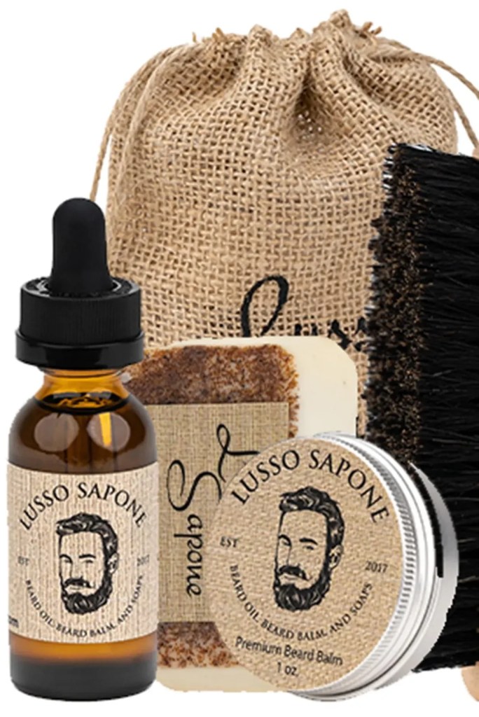 All In One Beard Care Kit in Eco-Friendly Bag | Contains Beard Oil, Balm, Soap, & Beard Brush, | Personalized Gift