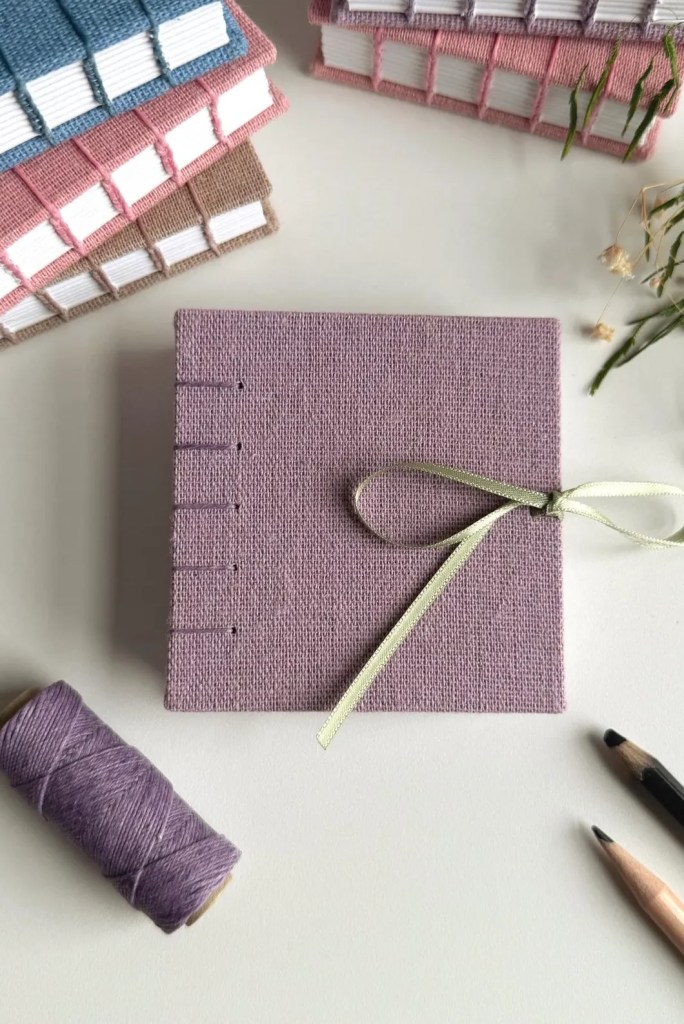 Small Cloth Ribbon Tie Mixed Media Sketchbooks, Artist Journal, Handbound Book, Handcrafted Gift