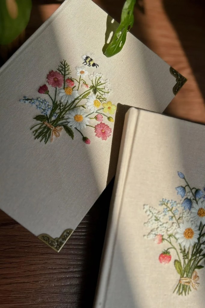 Hand-Embroidered Wildflower Notebook | Personalized Linen Journal | Floral Gift for Her