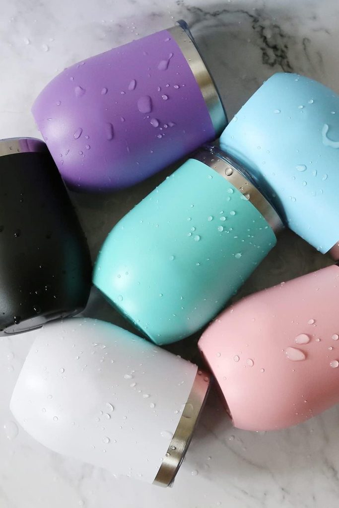 6 Pack 12 oz Stainless Steel Wine Tumbler with Lids, Double Wall Vacuum Insulated Travel Cup Including 6 Straws Set for Coffee, Cocktail, Drink, Tea and Beer (Assorted Colors)